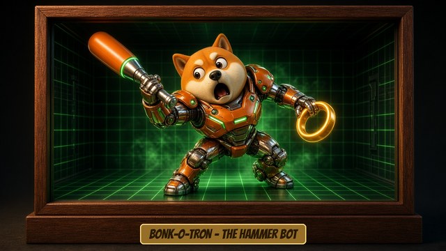 BONK-O-TRON, The Hammer Bot ($BONK): premium 3D hero figure holding the $NAZG ring