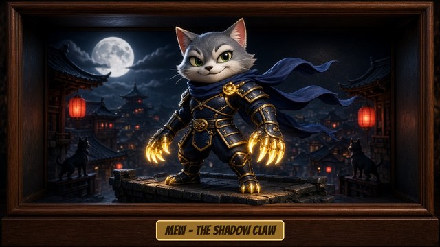 MEW, The Shadow Claw ($MEW): premium 3D hero figure holding the $NAZG ring